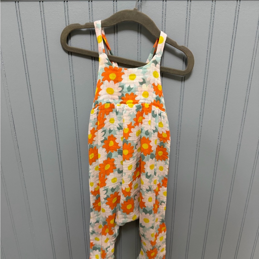 Floral Kids Jumpsuit - Orange and Green